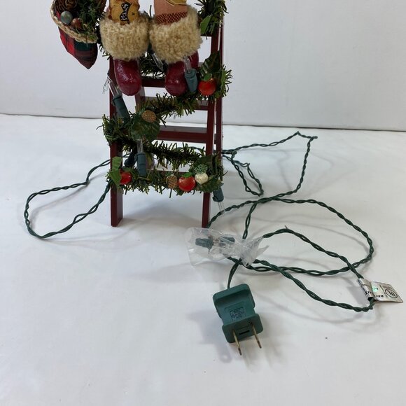 Lighted Animated Santa Figure On Ladder With Moving Arms Head Garland Decoration - Picture 4 of 13